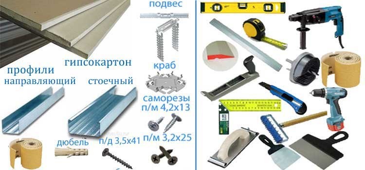 инструменты и материриалы для работы с гипсокартоном